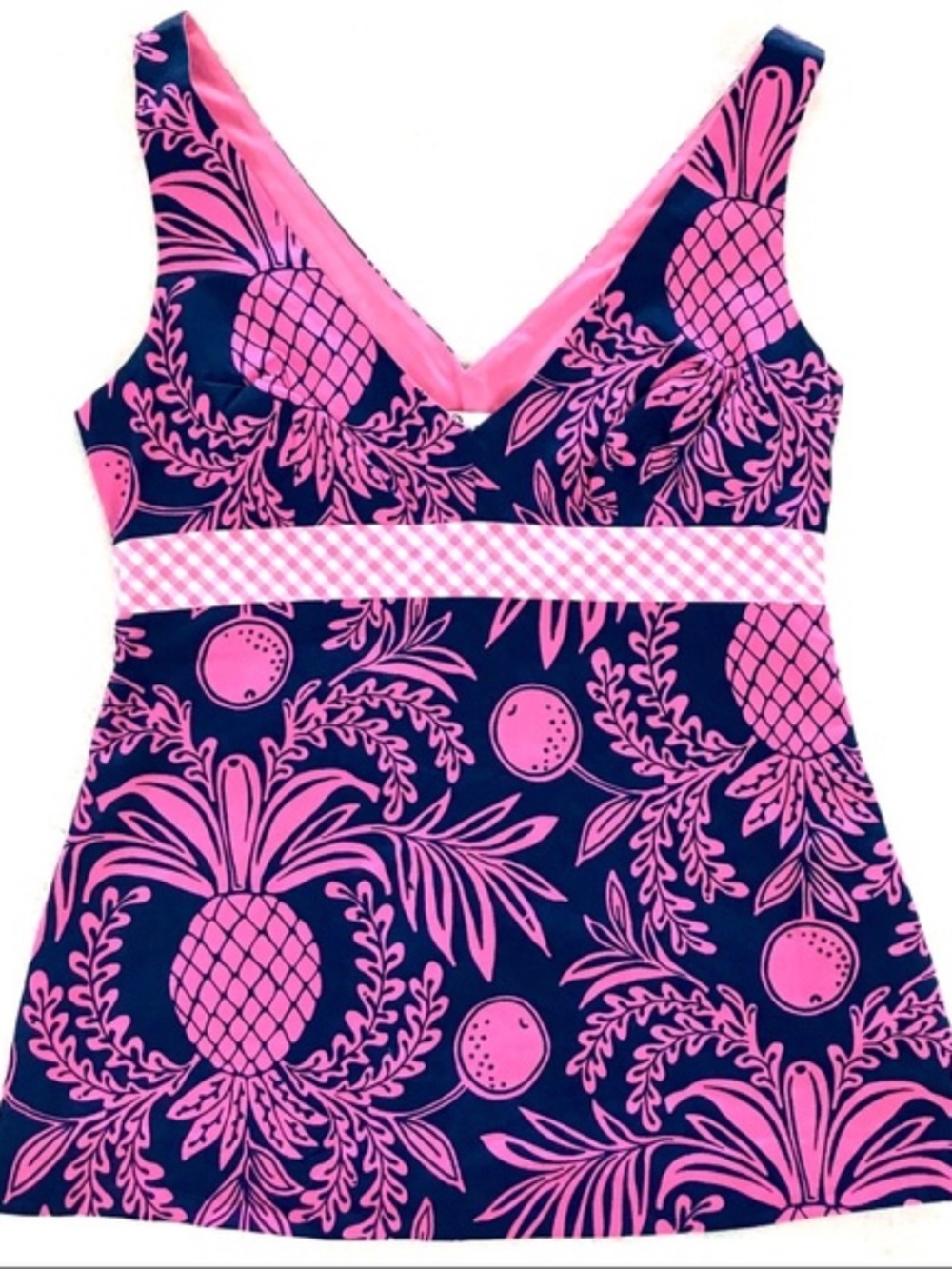 Lilly Pulitzer Southlake Pink, Navy, & Gingham Top Size 2